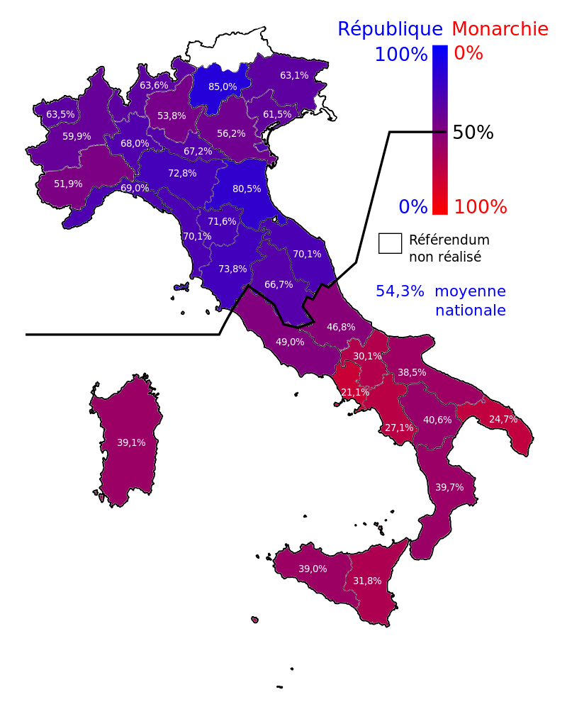 carte des résultats du référendum de 1946