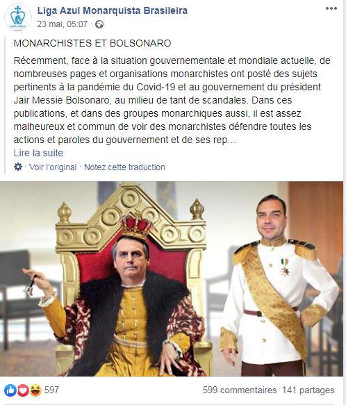 page Facebook de la Liga azul monarquista brasileira