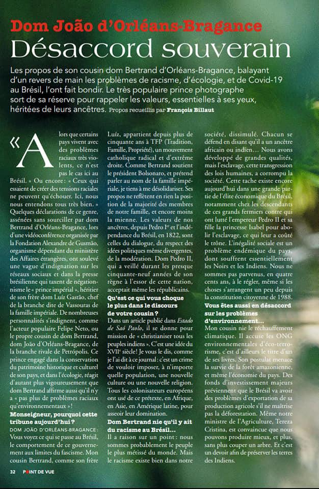 Extrait de l'interview du prince Joao . magazine Point de Vue