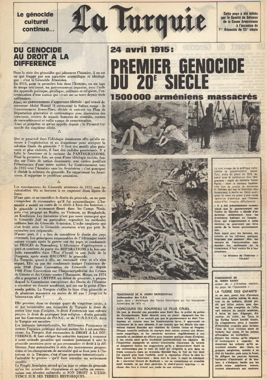 Journal franco-turque annonçant le génocide arménien