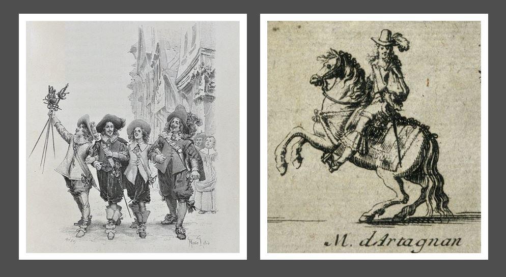 D'Artagnan représenté par Nicolas Cochin d2tail de la marche à l'entrée de leurs majestés en la ville de paris 1661. Les 3 mousquetaires : Aramis, Porthos et Athos