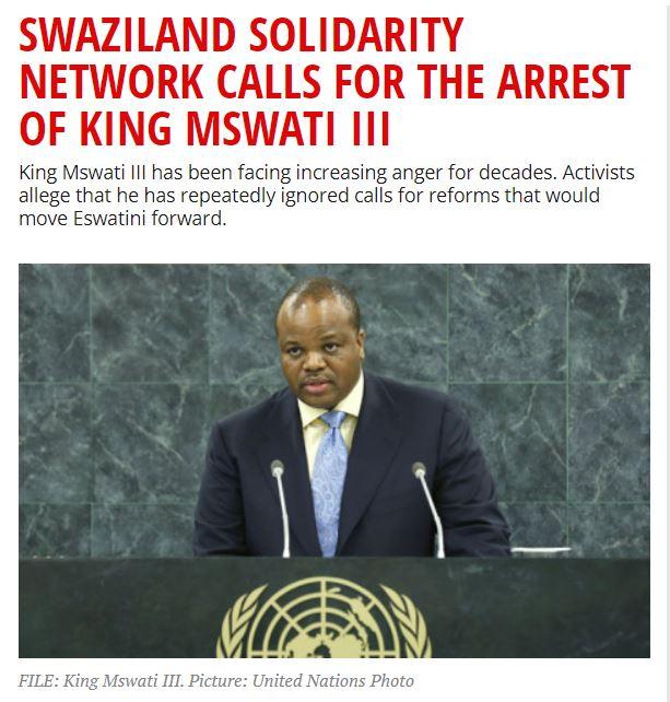Le Swaziland solidarity network demande l arrestation du roi